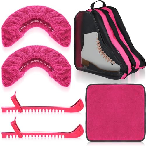 Liliful 4 Stück Skate Guards Skate Blade Covers Handtuch Ice Inline Skate Bag Set Ice Skating Guards für Kinder Jugendliche Erwachsene Eiskunstlauf oder Hockey (Rose Pink)