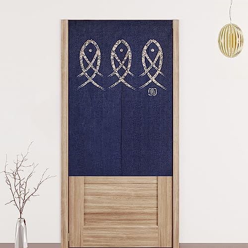 Guest Ruyunlai Noren Tenda Giapponese della Porta Tappezzeria Divisorie Lunga Tappezzeria Giapponese della Porta Tenda per Decorazione Porta Finestra Cucina pesce azzurro 70 x 120 cm