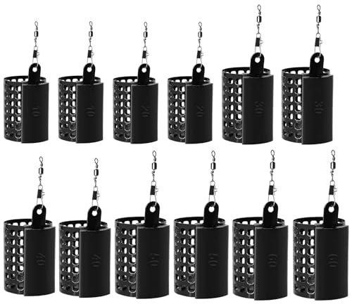 MIYUANGKJ 12 Stück Futterkorb Angeln Feeder, Futterkorb Feeder zum Angeln Metallkäfig Metall Futterkorb mit Gewichte und Wirbel Snap 10/20/30/40/50/60g Rund Method Feeder Korb Bleifrei