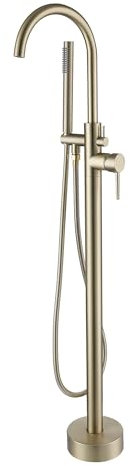 SJQKA Freestanding Bath Taps Bathroom Mixer Tap Bathtub Tap Handheld Shower Head Floor Mounted Brass (Brushed Gold-A)