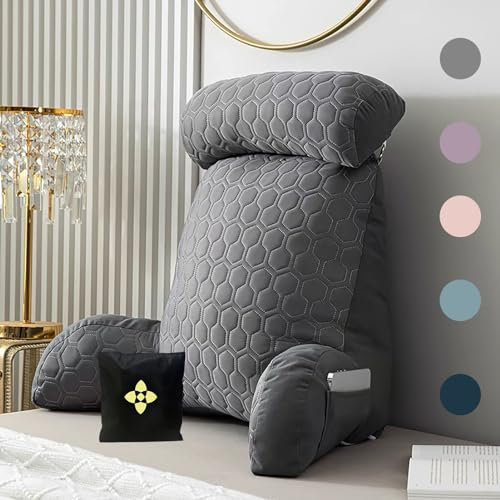 CCTSA Lesekissen für Bett und Sofa Rückenkissen mit Armlehnen Bett Kissen Rückenkissen mit Abnehmbarer Nackenrolle & Höherem Stützarm Rückenstütze Bett/Rückenlehnenkissen Bett zum Lesen Fernsehen