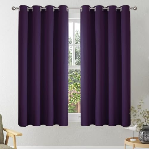 VEHEDE Lila Verdunkelungsvorhänge für kleines Fenster, wärmeisolierende Schlafzimmervorhänge, 2 Drapierungen, kurze Vorhänge für Wohnzimmer, schallisolierend, 117 x 137 cm (B x L), Lila, 2