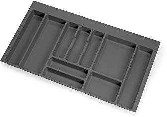 Emuca - Cutlery Organizer, kitchen drawer organizer, cutlery tray, 10 compartments, 90cm module, Plastic, Anthracite Grey