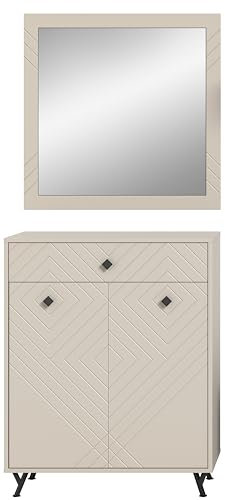furnling Garderobenkombination Noam, Garderoben-Set 2-teilig aus Schuhkommode, Wandspiegel, FSC Zertifiziert, Garderoben Komplettprogramm, Garderobenmöbel, beige