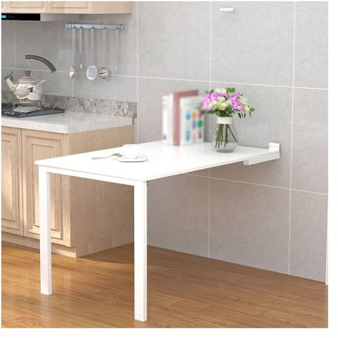 LFIEVO Mesa Plegable de Madera Tablero Extra Grande Mesa de Pared Plegable Mesa de Pared Plegable Mesa de Comedor de Pared con Grueso Armazón de Acero Estantes de Almacenamiento Que Ahorran Espacio