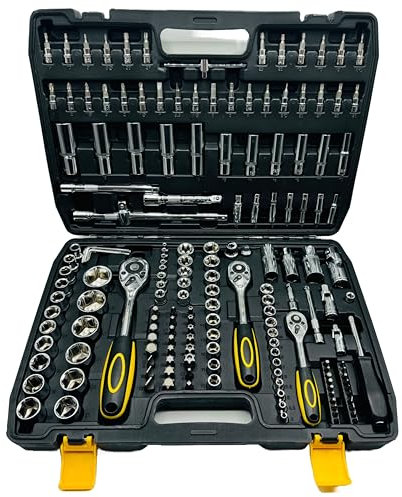 Nemura Coffret cles et douilles de 172 pcs - coffret cliquet 1/4,1/8 et 1/2 - Réversible avec Verrouillage - Chrome Vanadium - Coffret Robuste - Qualité professionnelle - Marque Française