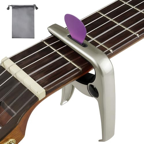Musiin 3-in-1-Kapodaster, Kapodaster aus Zinklegierung, geeignet für akustische und elektrische Gitarren, Ukulele, Mandoline, klassisches Gitarrenzubehör (Champagnergold/Schwarz)