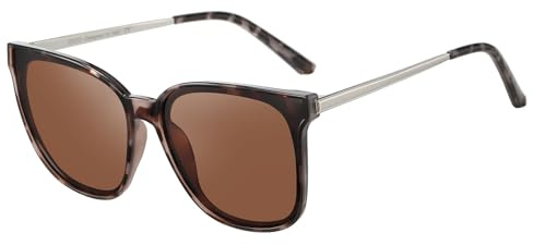 DUCO Vintage Sonnenbrille für Damen Polarisiert mit UV400 Schutz | Leichtgewicht Metall Rahmen, Klassisch Übergroß Sonnenbrillen, Groß Cat-eye Stil, Spiegelglas für Freien Berg Party W016
