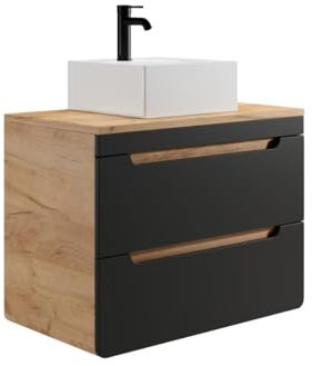Vente-unique - Waschbeckenunterschrank hängend mit Aufsatzwaschbecken - 80 cm - Holzfarben hell & Anthrazit - Aruba