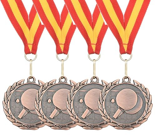 sourcing map Tischtennis-Medaillen 5,1 cm, Bronze-Auszeichnungsmedaillen mit Nackenband für Teamsportspiele, Wettbewerbe, Partygeschenke, 4 Stück