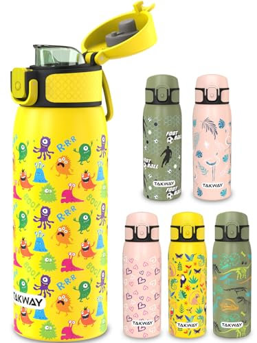 TAKWAY Edelstahl Trinkflasche Kinder 550ml - Auslaufsicher, isoliert und Kohlensäure geeignet - Flasche für Schule, Sport (Monster)