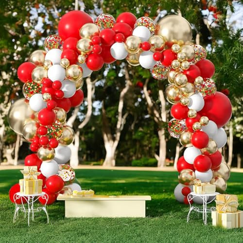 Arco de Globos Decoracion Boda. 132 pcs Globos Rojos, Dorados y Blancos ideal para Decoración Boda, Decoración Cumpleaños Mujer, Fiesta Baby Shower Niña y Feliz Cumpleaños Decoracion. Globos Boda