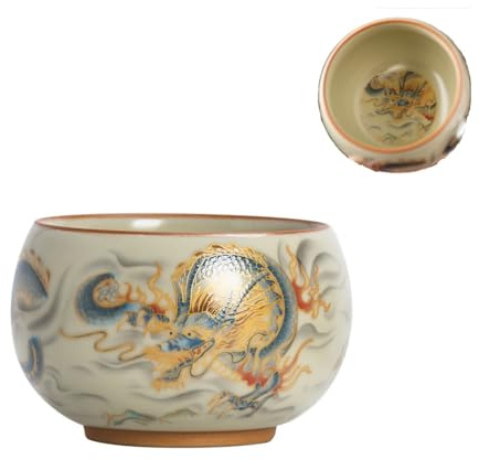 LingXuanGe Juego de tazas de té chino Kungfu de Peacock Master, de cerámica, hechas a mano, de porcelana, juego de té chino, juego de ceremonia de té tradicional (copa de dragón)