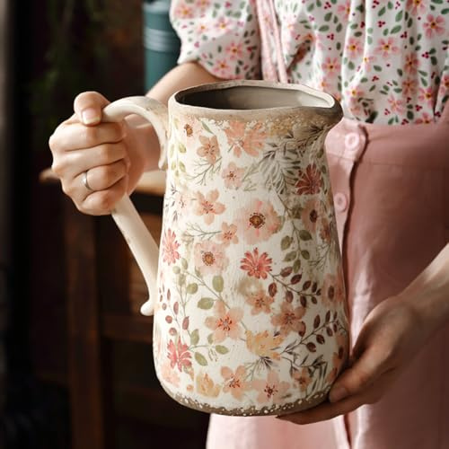 XIUWOUG Vase pichet en céramique Vintage pour Fleurs - Vase Floral Rustique Chinoiserie pour la décoration de Salon, la Ferme et la décoration intérieure Moderne,A2