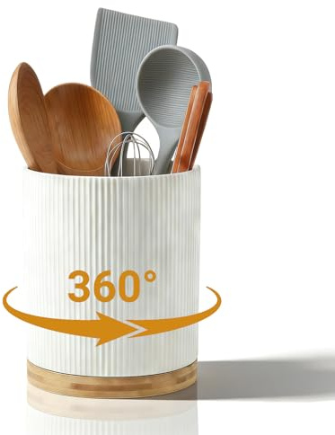 Porte-ustensiles rotatif à 360°, extra large de 17,5 cm, organiseur d'ustensiles en céramique stable, pour ustensiles de cuisine, décoration de cuisine