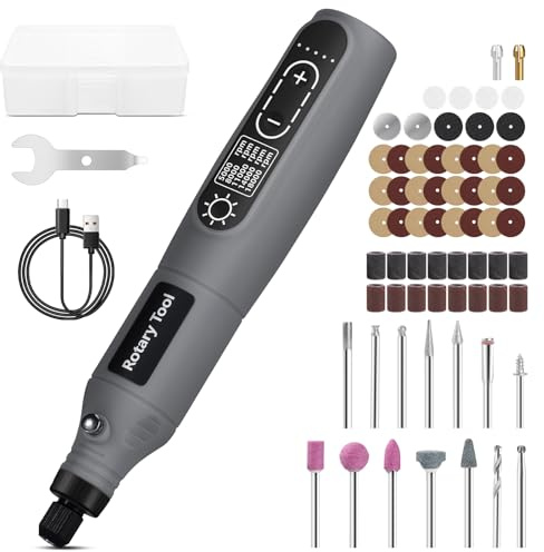 Mini Cordless Rotary Tool, 5-Speed 3.7V USB Rechargeable Rotary Tool Kit with 68 Accessories – Multi-Purpose Power Tool for Sanding, Polishing, Drilling, Engraving, DIY Crafts & Home Projects