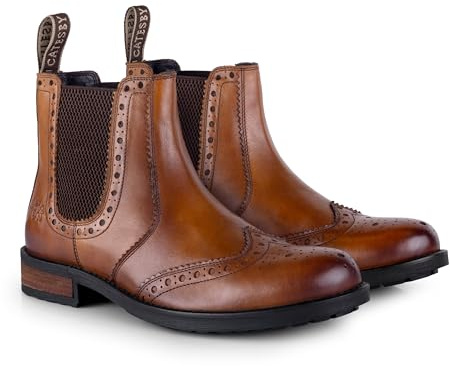 Catesby Bray Premium Leather Mens Boots Brogue Lightweight Durable Dealer Boots For Men, Tan, UK 9