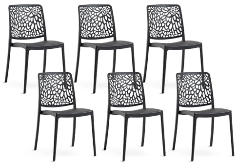 SIEDITI FUORI E DENTRO Chaises de Jardin en polypropylène avec Fibre de Verre, chaises empilables pour extérieur ou intérieur, Design Moderne et Naturel - Sole (6 chaises, Noir Anthracite)