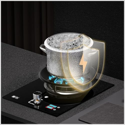 THEGA Fornello A Gas Portatile - Fornello A Gas in Vetro Temperato da 5,2 KW, Fornello da Cucina per La Casa con Funzione Timer, Piano Cottura A Gas con Bruciatore Singolo(LPG)