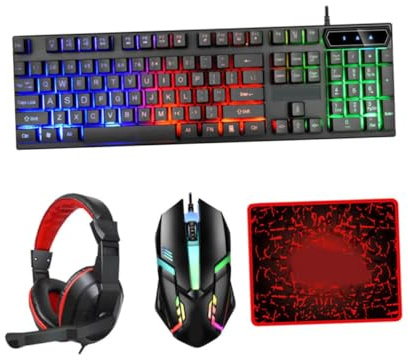 iplusmile Set Clavier Souris Gamer avec Éclairage LED Tapis Souris Gaming et Casque Filaire Ergonomique Combo Compatible PC et Ordinateur Portable