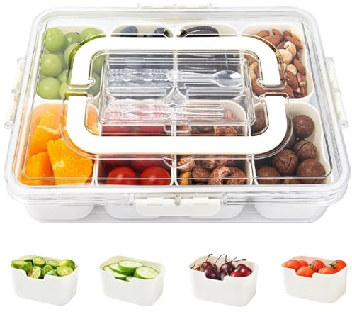 miaomiao Snackbox mit 8 Fächern, Tragbare Snackschale mit Deckel und Griff, Auslaufsicherer Snackteller, Snackteller aus PP für Süßigkeiten Obst Keksen Dessert Gemüse Nüsse
