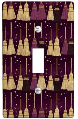 Halloween Broom Light Switch Cover Plates/Outlet Covers, Violet Witch Brooms for Wall Decor, Thermoplastic Wall Plates, Standard Size Single Toggle
