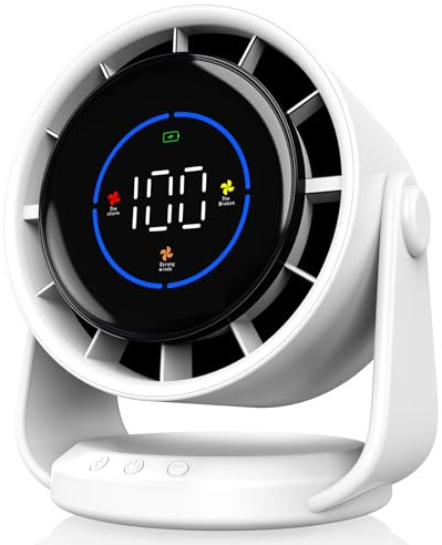 Ventilador de escritorio, ventilador de mesa turbo con pantalla digital de 100 velocidades, bajo nivel de ruido, inclinación ajustable de 105°, batería recargable, diseño montado en la pared para el
