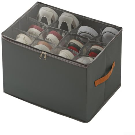 wenyouya Contenitore per scarpe in tessuto, con 12 scomparti, 43,9 x 44,5 x 32 cm, design pieghevole, 16 divisori regolabili in tessuto Oxford (grigio)
