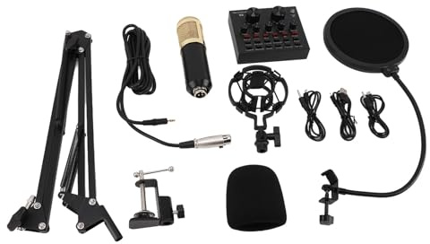 Hamwesh Paquete de Equipos de Podcast, Interfaz de con DJ Mezclador y Kit de Tarjeta de Sonido de Micrófono de Condensador, Cambiador de Voz, para las Computadoras Portátiles de las Tabletas de IOS