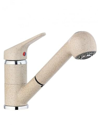 Yellowshop | Miscelatore Lavabo Cucina Nuvola con doccetta estraibile – bocca alta curva orientabile, finitura granito avena, monoforo, rubinetto cucina moderno