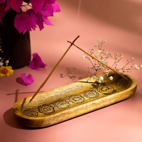 DUGAN Seven Chakra White Incense Burner Holder –Ash Catcher - Incense Stick Holder - Meditation & Yoga - Great Gift for Any Occasion Size 28x10 cm