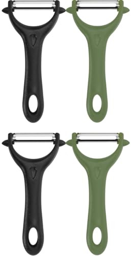 4 Stück Sparschäler, 14,5×7,5cm Schäler Gemüse Universalschäler Edelstahl Kartoffelschäler Spargelschäler für Gemüse Obst(Schwarz&Grün)