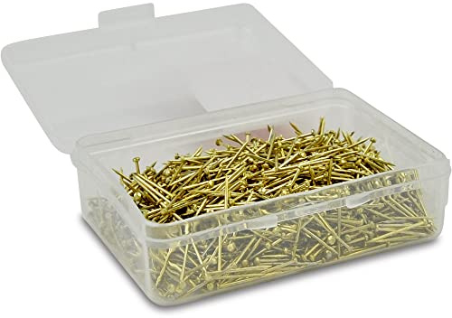 50 g Stecknadeln · verchromt, vermessingt oder vernickelt · 10 mm, 13 mm, 18 mm oder 37 mm lang · Paillettenstecknadeln ohne Kopf · für DIY, basteln · Eisen · in Kunststoffbox (18 mm vermessingt)