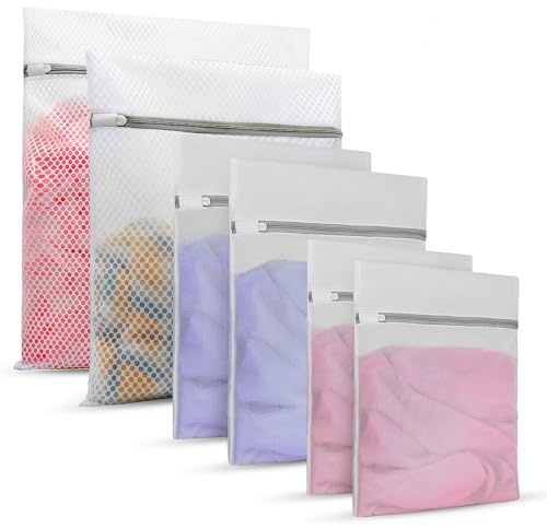 6 Pack Mesh Laundry Bags,Reusable Large Laundry Bags for Washing Machine,Washing Bags for Laundry with Zips,Delicates Mesh Bags for Clothes,Socks,Underwear, Bra(30x40/40x50/50x60/60x60)