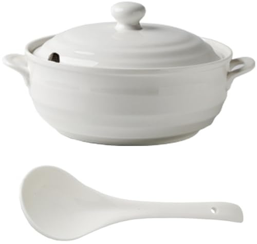 lerkruka, Små kopparkastruller vit soppterrin porslin serverings med lock runda(Ceramic Cover,1.2L/1.1Quarts)