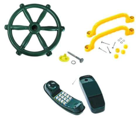 Gralara Casetta da Gioco con Volante, Accessori per Parco Giochi per Bambini, Struttura per Arrampicata, Telefono, Attrezzatura da Gioco per Esterni per Bambi, con Maniglie