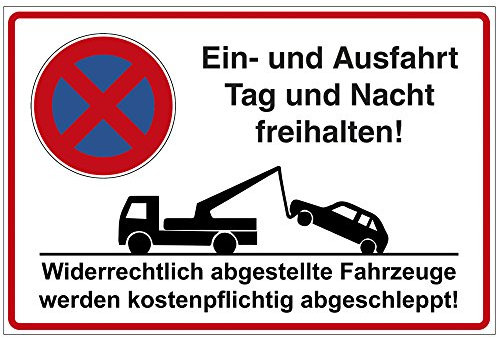 Schild Ein- und Ausfahrt Tag und Nacht freihalten! aus Alu/Dibond 200x140 mm - 3 mm stark