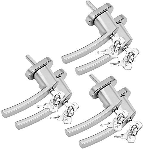 Monzana 6X Manilla de Ventana Puerta Universal con Cerradura + 2 Llaves Manija Bloqueo en 2 Posiciónes Plata