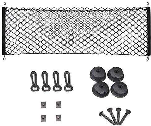 Techson Heavy Duty Stretchable Cargo Net with Hooks & Carabiners - 50 x 110cm Elastic Nylon Mesh Organizer for Truck Bed, SUV, Trunk, Car Roof, Luggage, Groceries - Universal Fit, Secure Storage