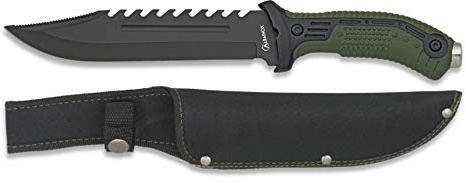 Albainox 32114 Cuchillo Supervivencia Midway Black. 18,2, Mango Verde, Herramienta para Caza, Pesca, Camping, Outdoor, Supervivencia y Bushcraft + Llavero Mosquetón de Regalo