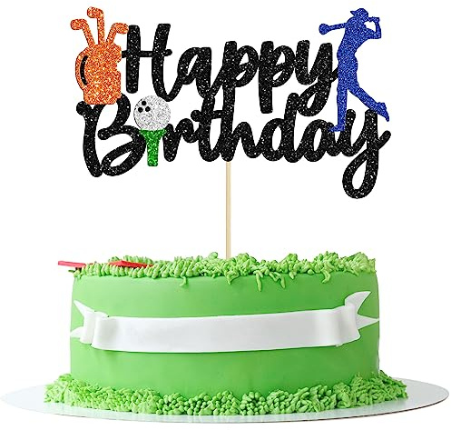 Gyufise 1Pcs Golf Cake Topper Golf Happy Birthday Sign Cake Topper Golf Ball Player Cake Decorations for Sport Theme Man Boy Girl Birthday Party Supplies
