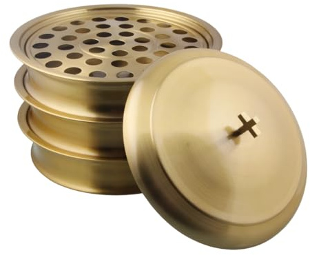 Mayur Exports Communion Cup Tray with Cover Stackable Stainless Steel Tray 3 Holy Wine Serving Trays| Communion Tray Set for Church | Communion Supplies for Church - Gold Finish