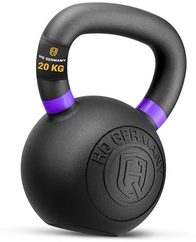 HQ Germany® Kettlebell Powdercoat [Pulverbeschichtung] - Kugelhantel 2-32kg | Vollguss ohne Schweißnähte, ±2% kalibriert, optimierte Gussform je Gewicht, Beschichtung platzt nicht ab, Farbcodes nach Norm