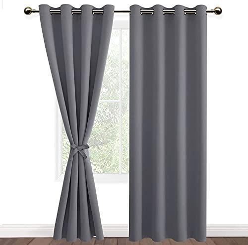 DWCN Vorhang Blickdicht mit Raffhalter Verdunkelungsgardinen mit Ösen 2 Stücke Thermogardine für Wohnzimmer Schlafzimmer Curtains Blackout Vorhang Wärmeisolierend Grau, 245x140cm(HxB)