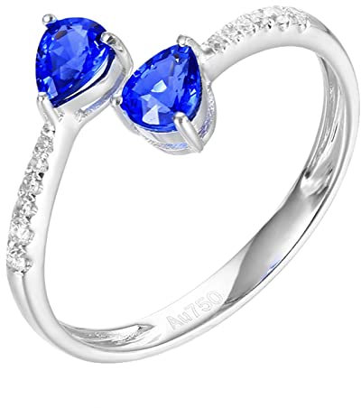 Epinki Echt Gold Trauringe 18 Karat Au750 Weißgold Frauen, Saphir Eheringe Blau 0.65ct Klassiker Diamantring Weißgold 750 mit Diamant, Gr.65 (20.7)