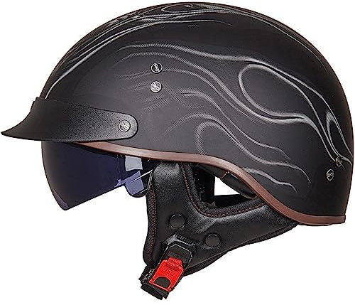 WYXAXNM Caschi Cromwell Casco Scodella con Lente Nascosta, DOT/ECE Omologato Moto Mezza Casco Moto Cruiser Chopper Casco Motociclista Adulto Casco Moto Scooter per Uomini E Donne,Black-L(57~58cm)