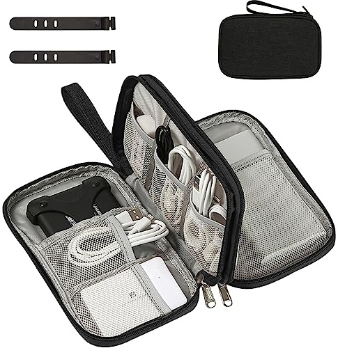 OdiuK Borsa per cavi, borsa universale dei cavi con fascetta, borsa per accessori elettronici da viaggio a doppio strato impermeabile per il cavo di ricarica del telefono Powerbank (nero)