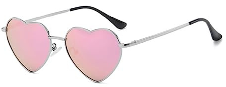 RUNHUIS Polarisiert Herzform Sonnenbrille Damen Herren Hippie Herz Brille Vintage Liebe Sonnenbrille für Festival Party Gold Metallrahmen mit UV400