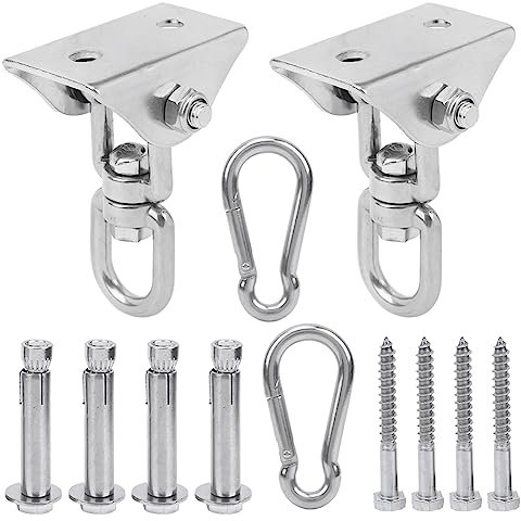 Schaukelaufhänger, 2 Stück, Robuste, Rostfreie Schaukelaufhänger aus Edelstahl 304, Schaukel-Aufhängeset, Verriegelbare Karabinerhaken, um 360° Drehbarer Schwerer Taschenaufhänger für Beton-Holzsets,