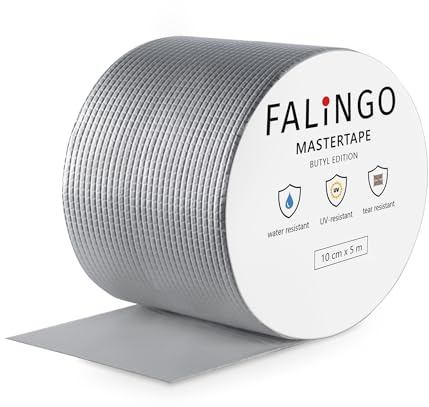 FALINGO Wasserdichtes Klebeband, Butylband, Butyl Klebeband, Dichtband, Abdichtband, Dichtungsband, Unterwasser Klebeband für Dach, Wand, Fenster, Rohre, Boden, Butylkautschuk (10 cm x 5 m)